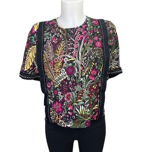 3.1 PHILLIP LIM Floral mixed‎ Media Blouse with Studs on Sleeves size 4